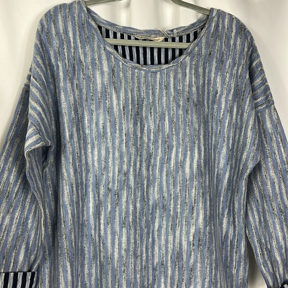 NWT Soft Surroundings high/low dusty blue softened stripes tunic Sz L - Picture 4 of 10